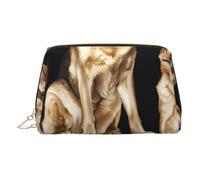 Neceser de piel con estampado de pastor alemán, bolsa de maquillaje de cuero para bolso con cierre de cremallera superior, elegante bolsa de aseo, Gold, Talla única