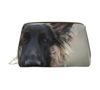 Neceser de piel con estampado de pastor alemán, bolsa de maquillaje de piel con cierre de cremallera superior, elegante neceser, Gold, Talla única