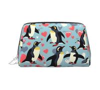 Neceser de piel con estampado de pingüinos con texto en inglés "I Love Penguins", Silver, Talla única