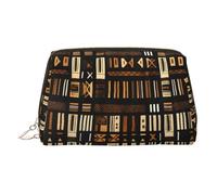 Neceser de piel con estampado tribal de barro africano, bolsa de maquillaje de cuero para bolso con cierre de cremallera superior, elegante bolsa de aseo, Gold, Talla única