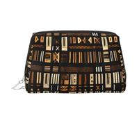 Neceser de piel con estampado tribal de barro africano, bolsa de maquillaje de cuero para bolso con cierre de cremallera superior, elegante bolsa de aseo, Silver, Talla única