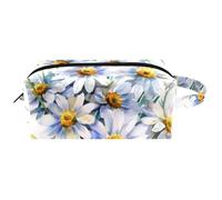 Neceser de piel con flores de manzanilla blanca para mujer, bolsa de cosméticos portátil para colgar, neceser de viaje, estuche de maquillaje para niños, Multicolor 10, 8.2x3.1x3.5 in/21x8x9 cm