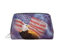 Neceser de piel de primera calidad con estampado de águila con bandera de Estados Unidos con bolsa portátil impermeable abierta plana, Silver, Talla única