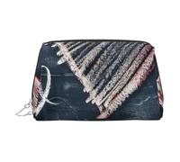 Neceser de piel de primera calidad con estampado "I Love You Words with Hearts" con bolsa portátil impermeable abierta plana para maquillaje, Silver, Talla única