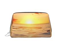 Neceser de Piel Impermeable Sunset Ocean Beach, Organizador de cosméticos pequeño con Cremallera, Neceser de Viaje portátil para Mujeres y niñas.