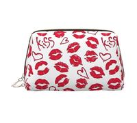 Neceser de Piel Kiss Hot Red Nice Lips, Estuche cosmético Ligero y portátil con Cremallera para Viajes.