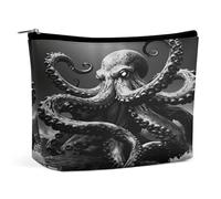 Neceser de piel sintética con diseño de pulpo monstruoso emergiendo de un océano tormentoso para mujer. Estuche de maquillaje portátil de viaje con cremallera. Bonito neceser. Regalo ideal para niñas,