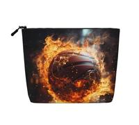 Neceser de Piel sintética con Estampado de Baloncesto Femenino sobre Fuego y Salpicaduras de Agua, de Gran Capacidad, Ideal para Uso Diario.