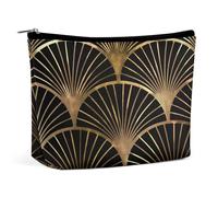 Neceser de piel sintética con patrón dorado Art Deco para mujer, bolsa de maquillaje para bolso, neceser de viaje, bolsa organizadora