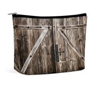 Neceser de Piel sintética con Puerta de Madera marrón Vintage para Mujer, Neceser de Viaje portátil con Cremallera, Bonito Neceser, Regalo Ideal para Chicas, Mujeres y mamás.