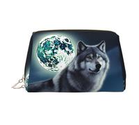 Neceser de Piel Wolf Under Moon, Impermeable, Organizador de cosméticos, pequeño Neceser con Cremallera, Bolsa de Aseo portátil para Viajes para Mujeres y niñas.