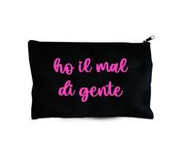 Neceser de tela «Ho il mal di gente» - Estuche negro con texto rosa - Neceser divertido 21 x 13 cm con cremallera
