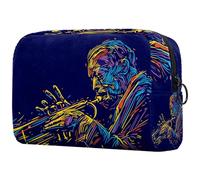 Neceser de tocadores de trompeta de jazz para mujer, neceser de viaje, bolsa organizadora de maquillaje con cremallera, multicolor, 18.5x7.5x13cm/7.3x3x5.1in, Neceser