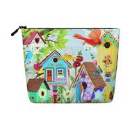 Neceser de una sola capa con estampado floral amarillo con base azul, adecuado para almacenamiento diario, viajes y viajes de negocios., Bird and House, Talla única