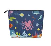 Neceser de una sola capa con estampado navideño para mujer, ideal para almacenamiento diario, viajes y viajes de negocios., Pez pulpo de dibujos animados, Talla única