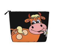 Neceser de una sola capa con estampado navideño para mujer, ideal para almacenamiento diario, viajes y viajes de negocios., Vaca linda de dibujos animados, Talla única