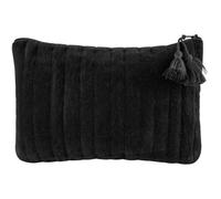 Neceser de Viaje, 21,5 x 11,5 cm, Diseño Rectangular con Cremallera y Borlas, Poliéster Aterciopelado, Vison y Negro (Negro)