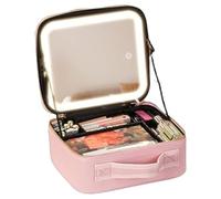 Neceser de Viaje Auricrest, Estuche de Maquillaje Auricrest con luz LED y Espejo, Organizador de Maquillaje con 3 Colores, Neceser con divisores Ajustables. (Pink)