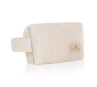 Neceser de viaje Betlewski de piel sintética Stella, color beige, aspecto acolchado, rectangular, forro impermeable, neceser de maquillaje para mujer