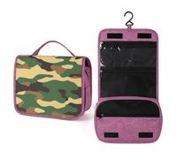 Neceser de viaje clásico con patrón de camuflaje para mujer, organizador de maquillaje colgante con gancho para champú