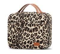 Neceser de viaje colgante, bolsa de lavado de gran capacidad, bolsa de cosméticos impermeable, organizador de maquillaje con 4 compartimentos y 1 gancho resistente para mujeres y hombres, leopardo,