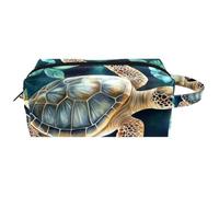Neceser de viaje con asa, diseño de tortuga marina y flores, resistente al agua, organizador de accesorios para mujeres y niñas, Multicolor 01, 8.2x3.1x3.5 in/21x8x9 cm