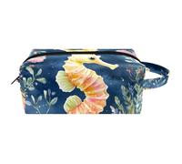 Neceser de viaje con asa, diseño de tortuga marina y flores, resistente al agua, organizador de accesorios para mujeres y niñas, Multicolor 03, 8.2x3.1x3.5 in/21x8x9 cm
