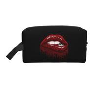 Neceser de viaje con boca abierta de chispas rojas, bolsa de maquillaje de viaje personalizada con boca abierta de chispas rojas, gran capacidad con cremallera, bolsa de aseo de viaje portátil de vari