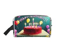 Neceser de viaje con bonito estampado de feliz cumpleaños para hombres, bolsa de cosméticos de gran capacidad para mujeres, White, Talla única
