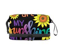 Neceser de viaje con cita en inglés «You are My Sunshine» de doble capa para mujeres y niñas, bolsa organizadora de maquillaje con compartimento para brochas, multicolor, 27x15x14 cm/10.6x5.9x5.5 in,
