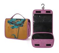 Neceser de viaje con diseño de amapola para mujer, organizador de maquillaje colgante con gancho para champú, color dorado y verde azulado