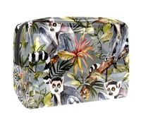 Neceser de viaje con diseño de animales salvajes con diseño de lémures grises para mujer, bolsa organizadora de maquillaje de PVC con cremallera, multicolor, 18.5x7.5x13cm/7.3x3x5.1in, Neceser