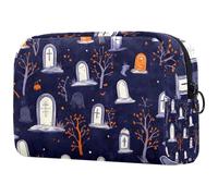 Neceser de viaje con diseño de árboles de tumbas de Halloween para mujer, bolsa organizadora de maquillaje grande con cremallera, multicolor, 18.5x7.5x13cm/7.3x3x5.1in, Neceser