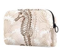 Neceser de viaje con diseño de caballito de mar sobre fondo de ondas, bolsa organizadora de maquillaje grande con cremallera, multicolor, 18.5x7.5x13cm/7.3x3x5.1in, Neceser