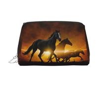 Neceser de viaje con diseño de caballos negros, nubes rojas brillantes, bolsa de almacenamiento portátil con tres ranuras interiores para accesorios, Silver, Talla única