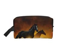 Neceser de viaje con diseño de caballos negros y nubes rojas brillantes para hombres, bolsa de cosméticos de gran capacidad, bolsa de aseo de viaje para mujeres, White, Talla única