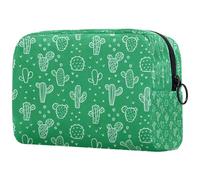 Neceser de viaje con diseño de cactus dibujado a mano con fondo verde para mujer, bolsa organizadora de maquillaje grande con cremallera, multicolor, 18.5x7.5x13cm/7.3x3x5.1in, Neceser