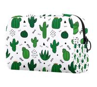 Neceser de viaje con diseño de cactus verde dibujado a mano para mujer, bolsa organizadora de maquillaje grande con cremallera, multicolor, 18.5x7.5x13cm/7.3x3x5.1in, Neceser