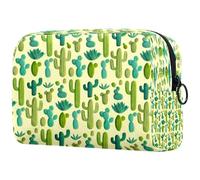 Neceser de viaje con diseño de cactus verde y amarillo dibujado a mano para mujer, bolsa organizadora de maquillaje grande con cremallera, multicolor, 18.5x7.5x13cm/7.3x3x5.1in, Neceser