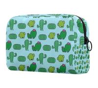 Neceser de viaje con diseño de cactus y plantas verdes dibujadas a mano para mujer, bolsa organizadora de maquillaje grande con cremallera, multicolor, 18.5x7.5x13cm/7.3x3x5.1in, Neceser