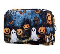 Neceser de viaje con diseño de calabazas fantasmas de Halloween para mujer, bolsa organizadora de maquillaje grande con cremallera, multicolor, 18.5x7.5x13cm/7.3x3x5.1in, Neceser