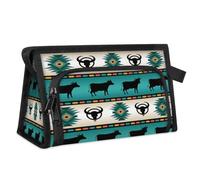 Neceser de viaje con diseño de calavera de animales étnicos aztecas para mujeres, hombres, niñas y niños, multifuncional, bolsa de maquillaje, organizador de cosméticos, bolsa de ducha, color, M,