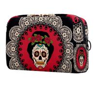 Neceser de viaje con diseño de calavera de azúcar con mandala de México, bolsa organizadora de maquillaje grande con cremallera, multicolor, 18.5x7.5x13cm/7.3x3x5.1in, Neceser