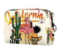 Neceser de viaje con diseño de calavera de flamenco de California para mujer, bolsa organizadora de maquillaje grande con cremallera, multicolor, 18.5x7.5x13cm/7.3x3x5.1in, Neceser