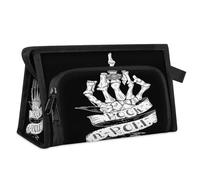 Neceser de viaje con diseño de calavera de mano Rock N Roll para mujeres, hombres, niñas, niños, esqueleto, calavera, multifuncional, bolsa de maquillaje, organizador de cosméticos, bolsa de ducha,