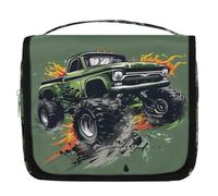 Neceser de viaje con diseño de camión monstruo de llamas de dibujos animados para mujeres, hombres, niños y niñas, bolsa de lavado para colgar artículos de tocador, cosméticos y organizador de