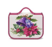 Neceser de Viaje con diseño de Campanas navideñas moradas, Hojas de Acebo y Bayas para Mujer, Organizador de Maquillaje Colgante con Gancho para champú.