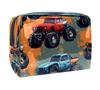 Neceser de viaje con diseño de coche monstruoso azul y rojo para mujer, bolsa organizadora de maquillaje de PVC con cremallera, multicolor, 18.5x7.5x13cm/7.3x3x5.1in, Neceser