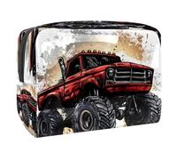 Neceser de viaje con diseño de coche monstruoso rojo acuarela para mujer, bolsa organizadora de maquillaje de PVC con cremallera, multicolor, 18.5x7.5x13cm/7.3x3x5.1in, Neceser