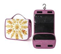 Neceser de viaje con diseño de copo de nieve de Navidad, color dorado, acuarela, para mujer, organizador de maquillaje colgante con gancho para champú
